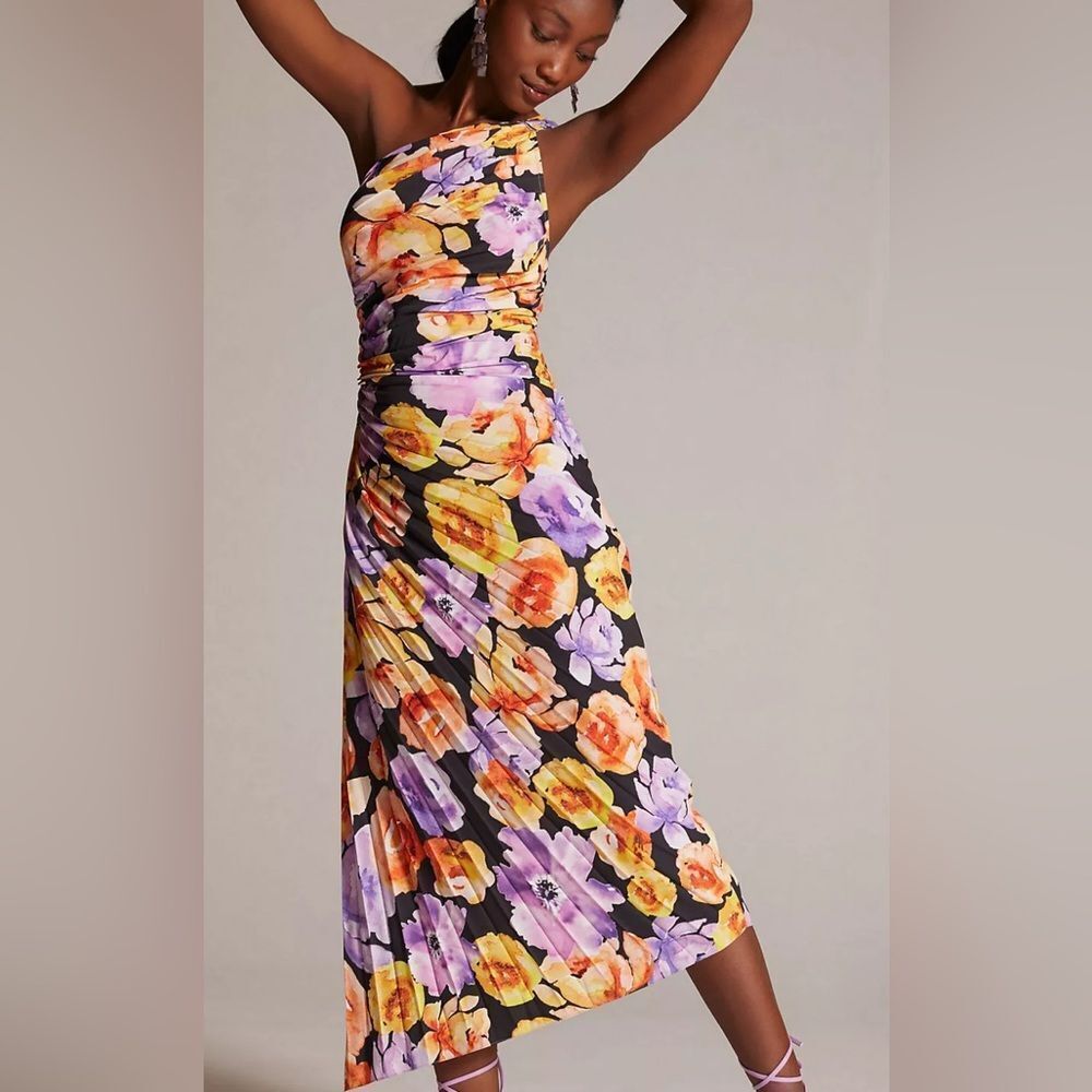 Anthropologie Geisha Design Asymmetrical Hem Midi Dress Sz Small